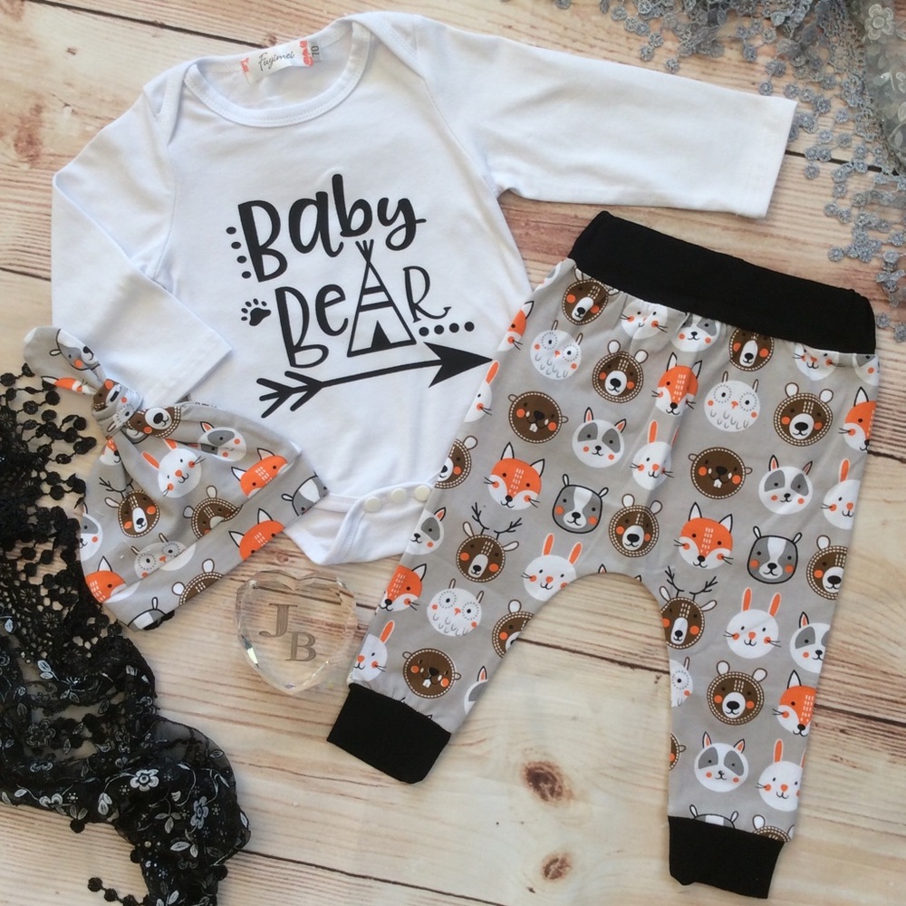 Boutique Baby Boy BABY BEAR 3pc Outfit - Picture 2 of 5